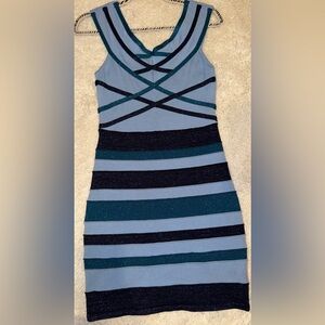 Wow Couture blue stripped Sleeveless Bodycon Dress